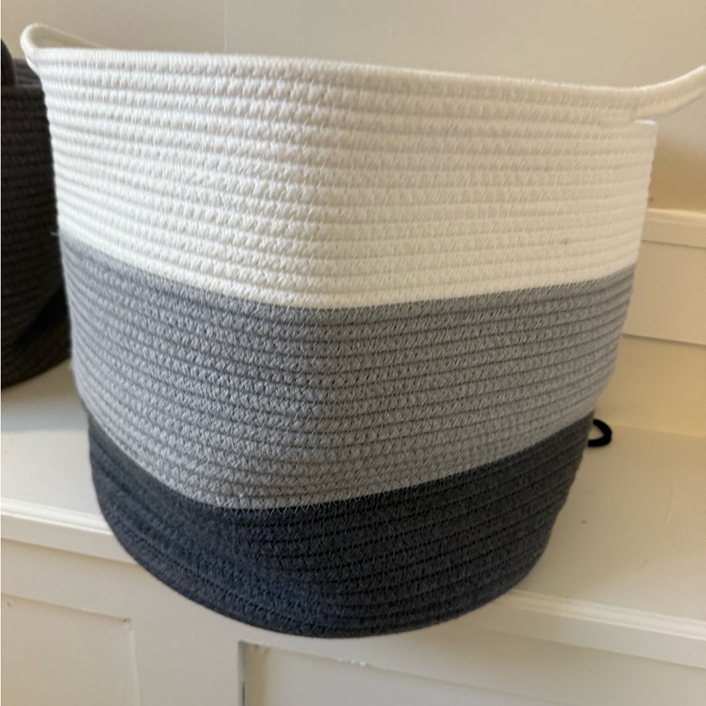 Gray and White Woven Storage Basket